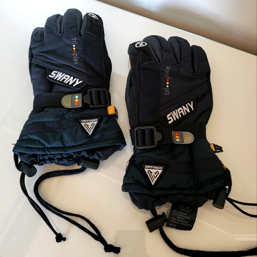 Swany Trip Plex Dry Finger Ski Gloves Leather Nylon Polyester Women's Large NWOT